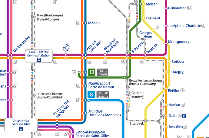 Metro and train map detail showing main stations and airport shuttle